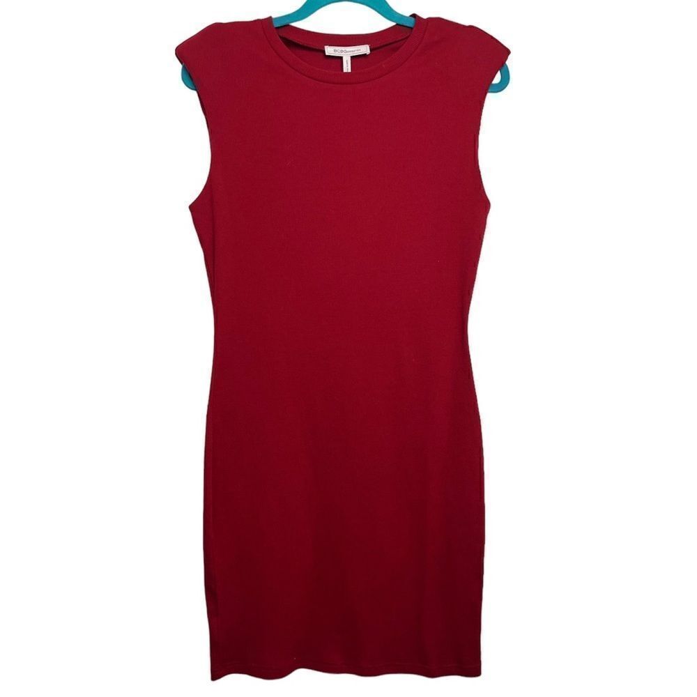 BCBGeneration Padded Shoulder Midi Dress Red Size Medium
